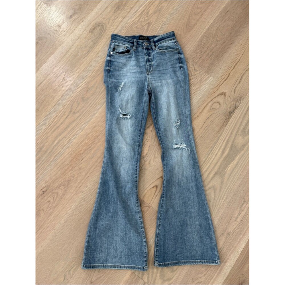 Judy Blue Faded Blue Distressed Flare Jeans
